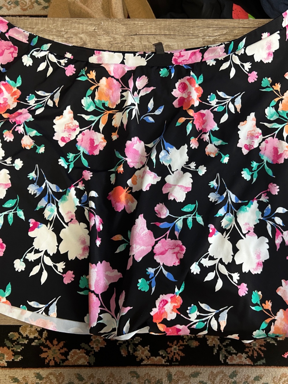 torrid Black Floral Bikini Skirt with Pink, White & Teal Flowers